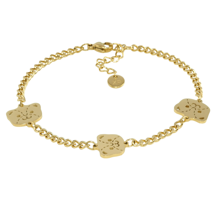 Браслет Xuping ТТМ Stainless Steel цвет 14K Цепочка с вставками кошки длина с доп.цеп. 18-21см х 3мм фото №19 Браслет Xuping ТТМ Stainless Steel цвет 14K Цепочка с вставками кошки длина с доп.цеп. 18-21см х 3мм фото №19