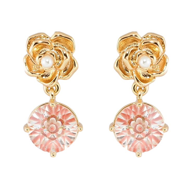 Сережки Xuping Позолота 18K пусети Квіточки з декоративним рожевим фіанітом фото №8