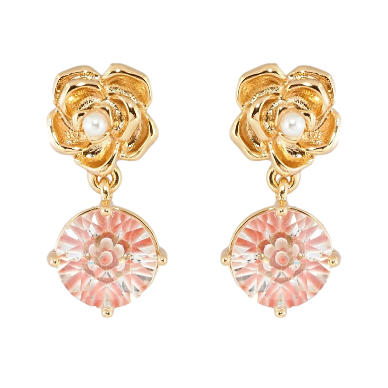 Сережки Xuping Позолота 18K пусети Квіточки з декоративним рожевим фіанітом фото №1 Сережки Xuping Позолота 18K пусети Квіточки з декоративним рожевим фіанітом фото №1