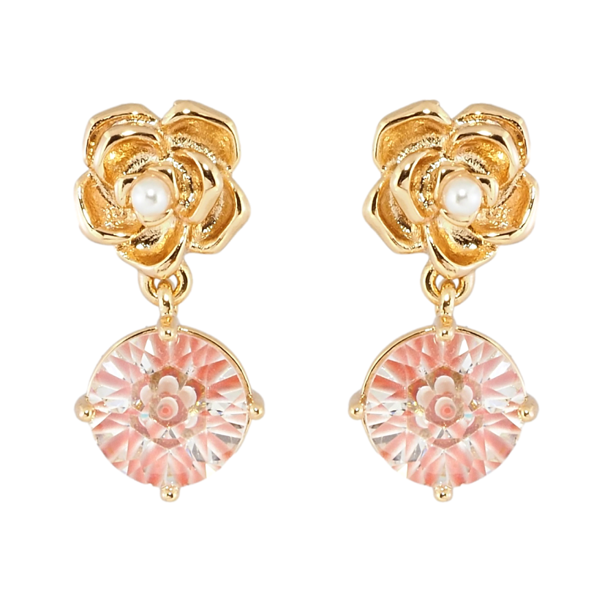 Сережки Xuping Позолота 18K пусети Квіточки з декоративним рожевим фіанітом фото №1