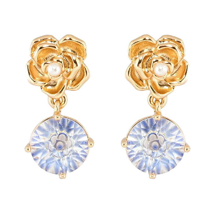 Сережки Xuping Позолота 18K пусети Квіточки з декоративним синіми фіанітом фото №6