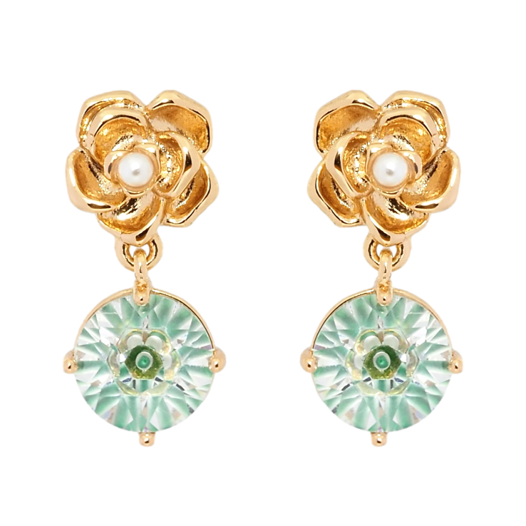 Сережки Xuping Позолота 18K пусети Квіточки з декоративним зеленим фіанітом фото №9