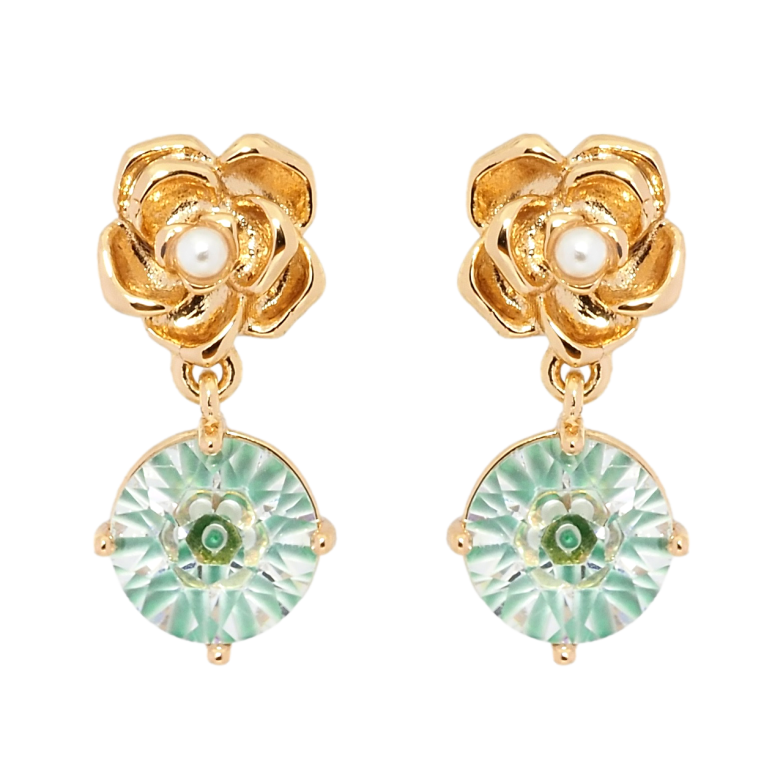 Сережки Xuping Позолота 18K пусети Квіточки з декоративним зеленим фіанітом фото №1