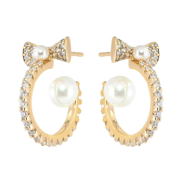 Серьги Xuping Позолота 18K пусеты Дуги с бантами и жемчугом фото №19