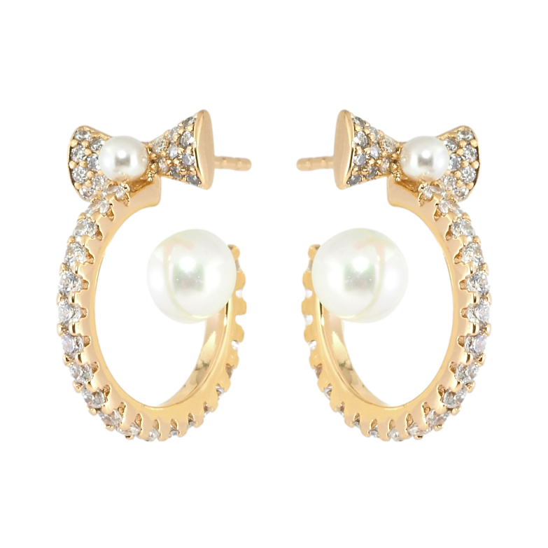 Сережки Xuping Позолота 18K пусети Дуги з бантами та перлами фото №1