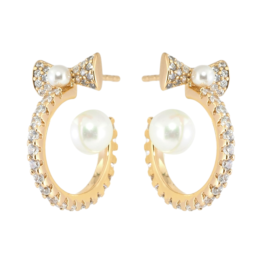 Серьги Xuping Позолота 18K пусеты Дуги с бантами и жемчугом фото №1