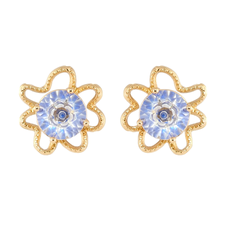 Сережки Xuping Позолота 18K пусети Квіточки з декоративним синім фіанітом фото №7