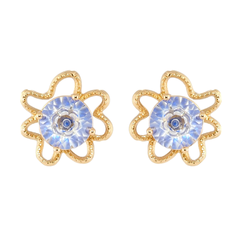 Серьги Xuping Позолота 18K пусеты Цветочки с декоративным синим фианитом фото №1