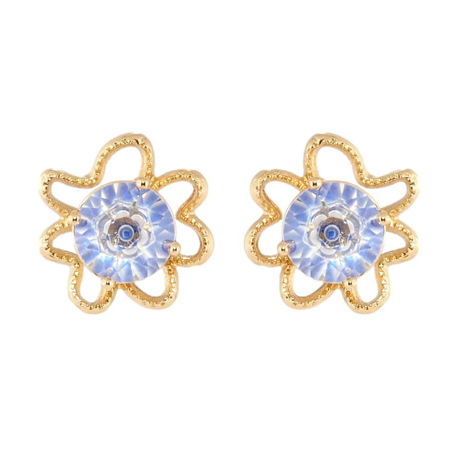 Сережки Xuping Позолота 18K пусети Квіточки з декоративним синім фіанітом фото №1