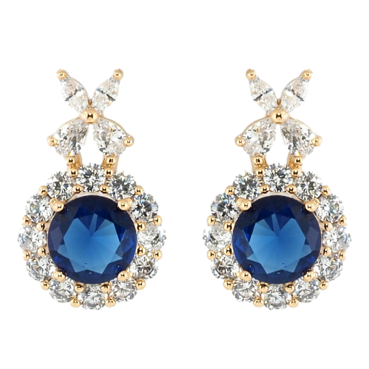 Серьги Xuping Позолота 18K пусеты Синие фианиты в обрамлении циркония с цветочком фото №21