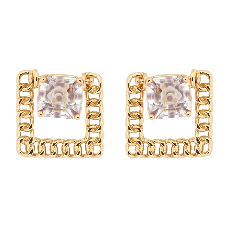 Серьги Xuping Позолота 18K пусеты Декоративный фианит в квадрате из цепочки фото №20