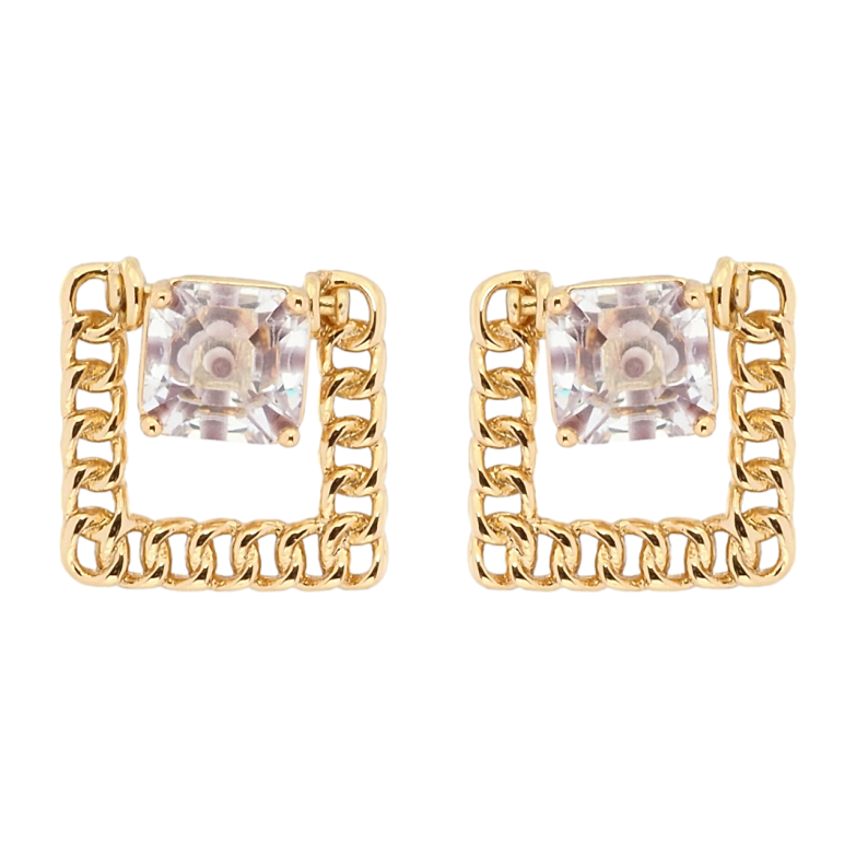 Сережки Xuping Позолота 18K пусети Декоративний фіаніт у квадраті з ланцюжка фото №1