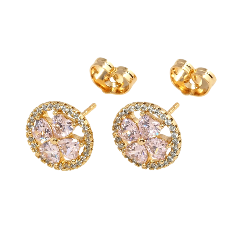 Сережки Xuping Позолота 18K пусети Квіточка з рожевих фіанітів у кільці цирконію фото №10