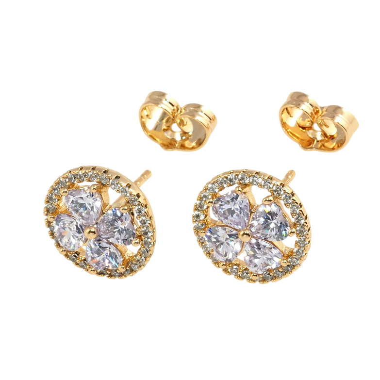 Серьги Xuping Позолота 18K пусеты Цветочек из сиреневых фианитов в колечке циркония фото №1