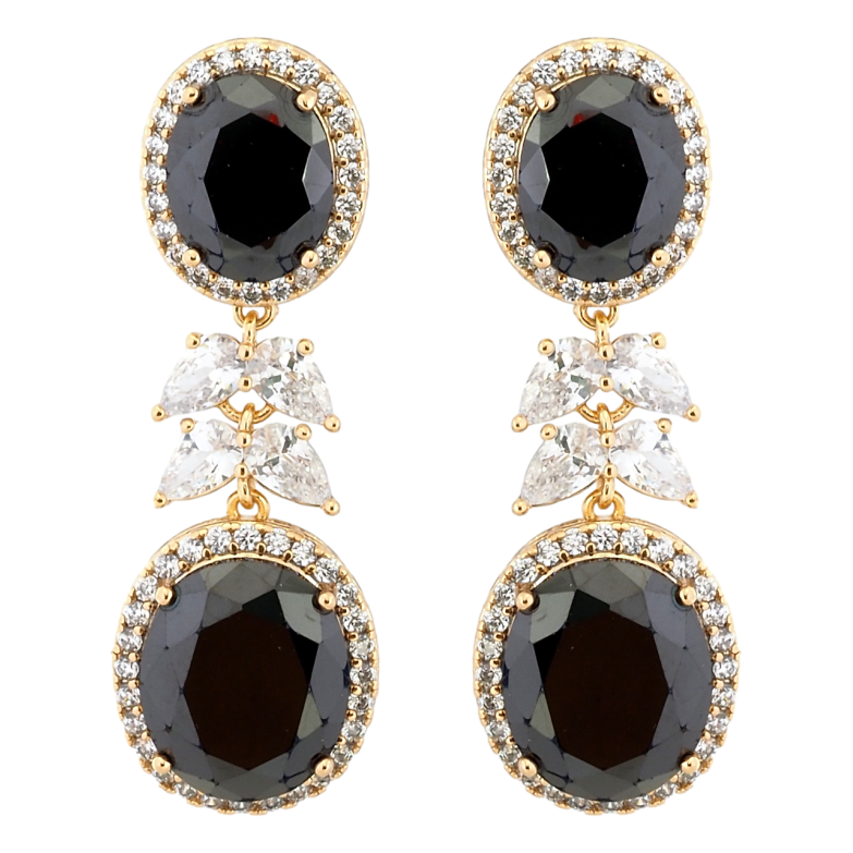 Сережки Xuping QQMM Позолота 18K пусети Розкішні підвіски з чорними фіанітами фото №1