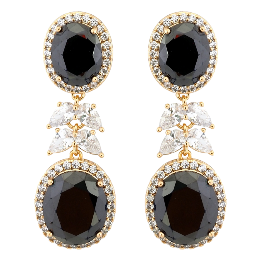 Сережки Xuping QQMM Позолота 18K пусети Розкішні підвіски з чорними фіанітами фото №1