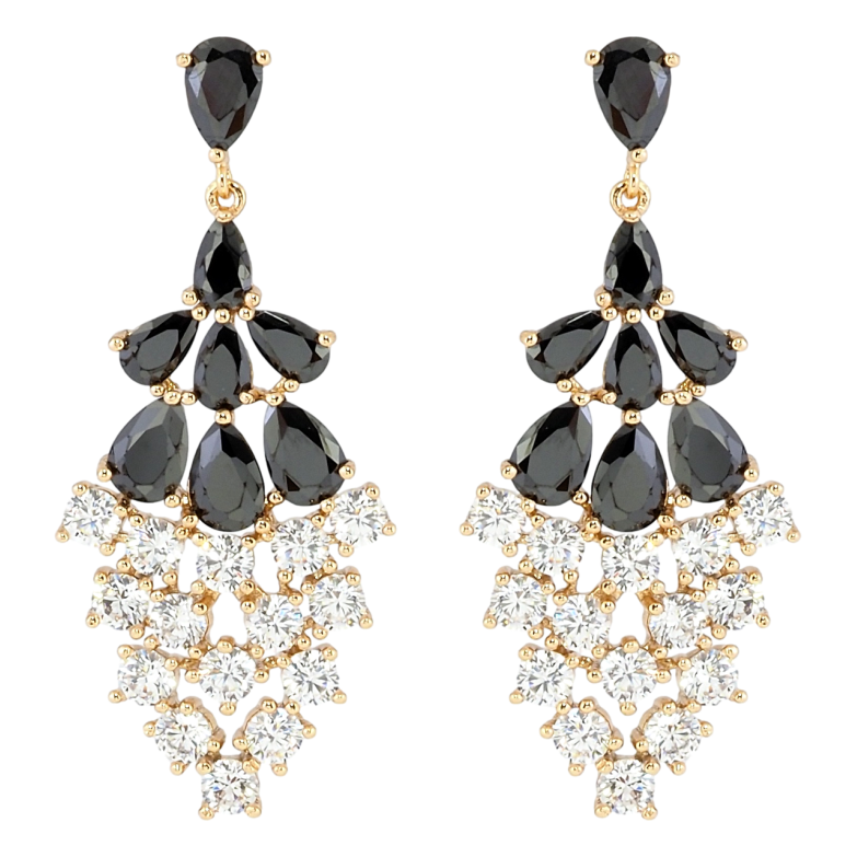 Сережки Xuping QQMM Позолота 18K пусети Витончені підвіски з чорними фіанітами і цирконієм фото №1