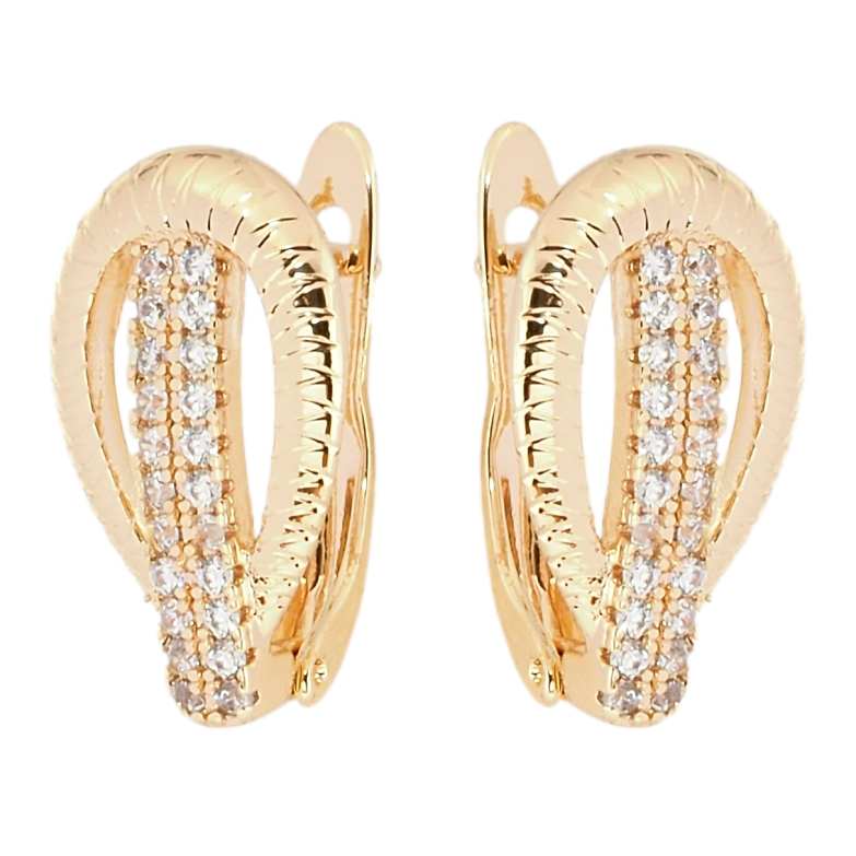 Серьги Xuping M&L Цвет 18K английский замок Петельки с дорожками циркония фото №1 Серьги Xuping M&L Цвет 18K английский замок Петельки с дорожками циркония фото №1