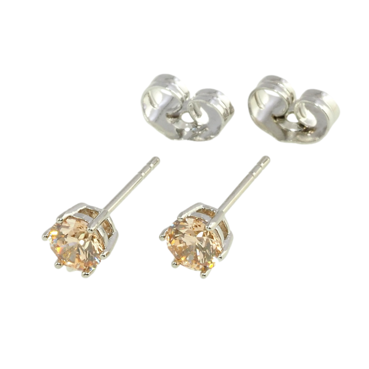 Серьги Xuping Родий пусеты Персиковые фианиты в 6-ти крапановой оправе ø 5мм фото №25