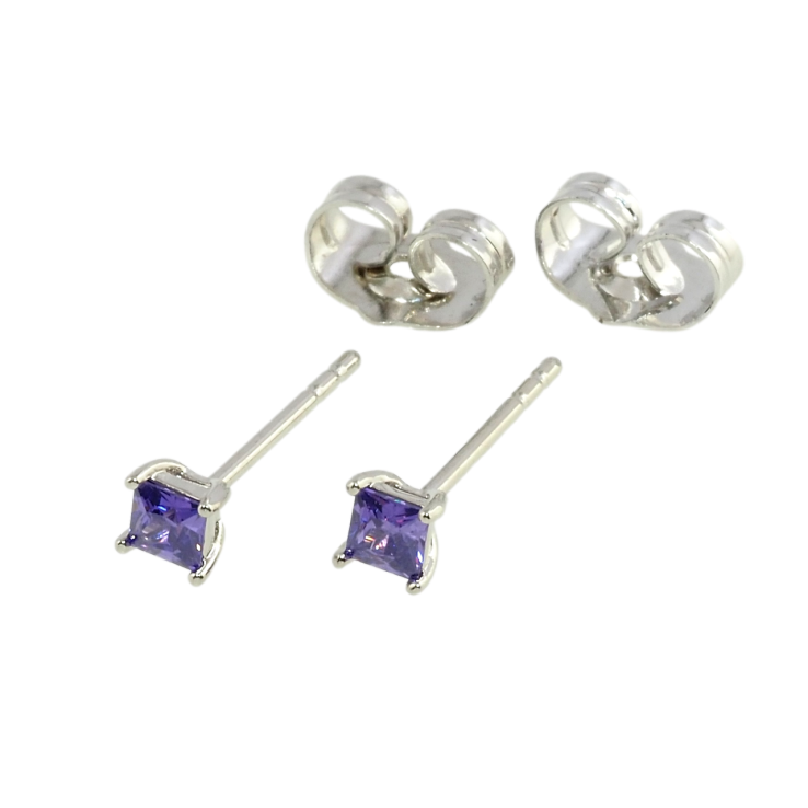 Серьги Xuping Родий пусеты Сиреневые фианиты в 4-х крапановой оправе 3х3мм фото №3