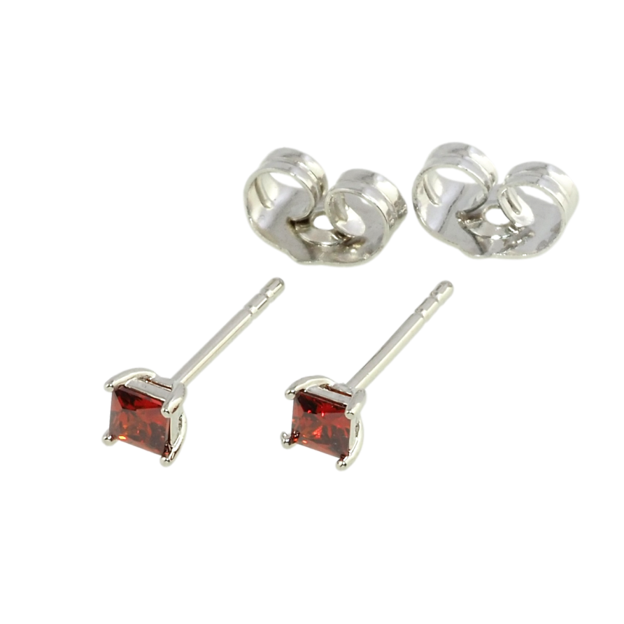 Серьги Xuping Родий пусеты Красные фианиты в 4-х крапановой оправе 3х3мм фото №1
