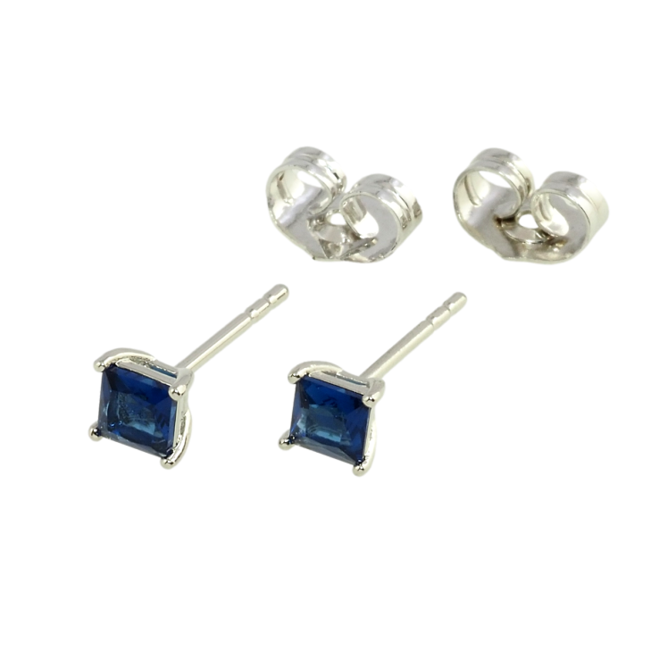 Серьги Xuping Родий пусеты Синие фианиты в 4-х крапановой оправе 4х4мм фото №3