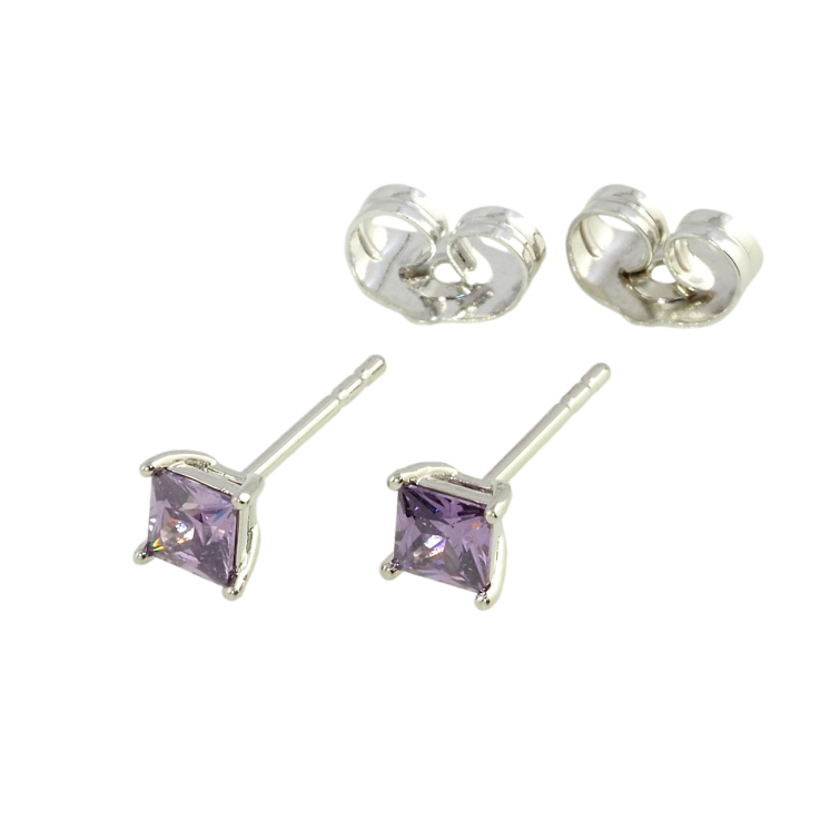 Сережки Xuping Родій пусети Бузкові фіаніти в 4-х крапановій оправі 4х4мм фото №6