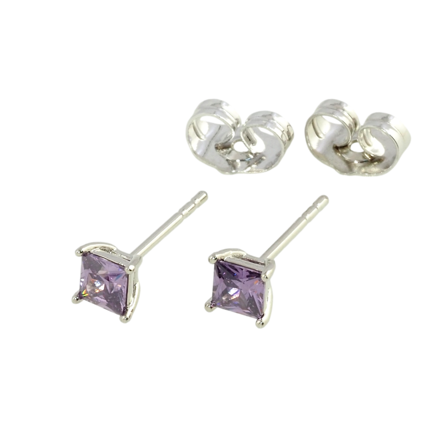 Сережки Xuping Родій пусети Бузкові фіаніти в 4-х крапановій оправі 4х4мм фото №1