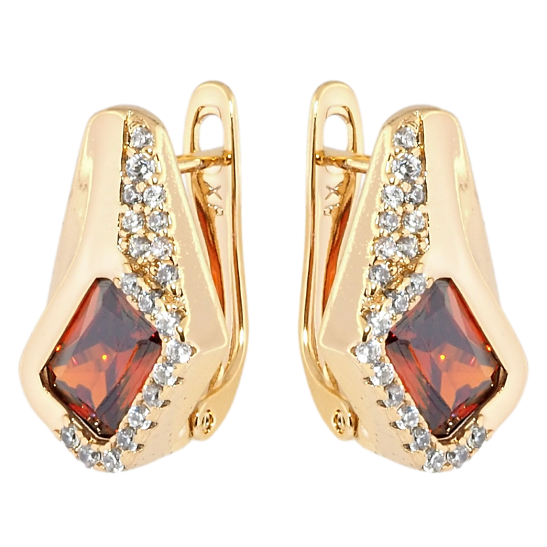 Сережки Xuping Позолота 18K англійський замок Ромбовий візерунок з червоними фіанітами і цирконієм фото №1