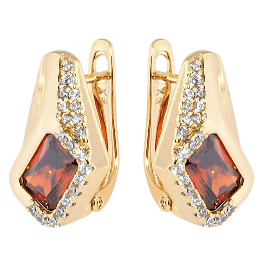 Сережки Xuping Позолота 18K англійський замок Ромбовий візерунок з червоними фіанітами і цирконієм фото №1