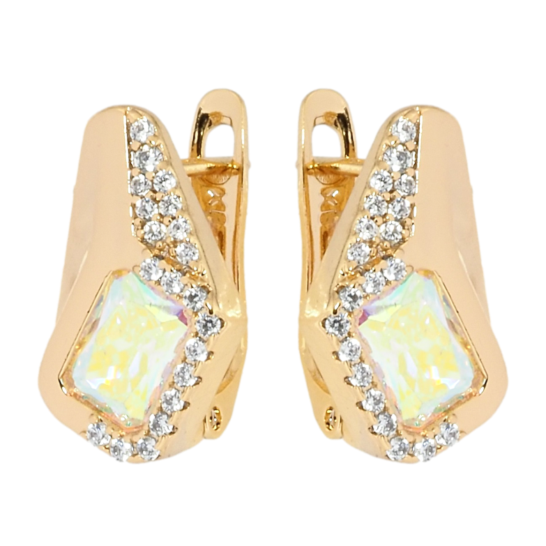 Сережки Xuping Позолота 18K англійський замок Ромбовий візерунок з райдужними фіанітами і цирконієм фото №1