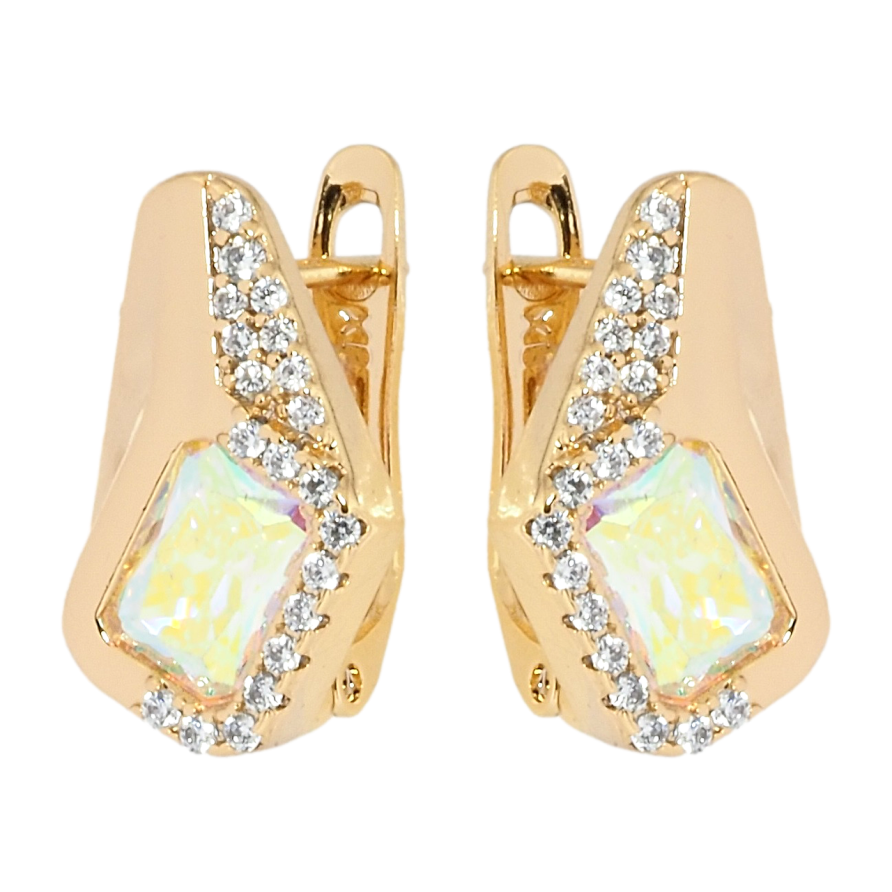 Серьги Xuping Позолота 18K английский замок Ромбовый узор с радужными фианитами и цирконием фото №1