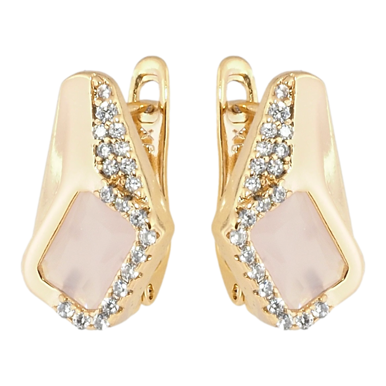 Серьги Xuping Позолота 18K английский замок Ромбовый узор с розовыми фианитами и цирконием фото №1