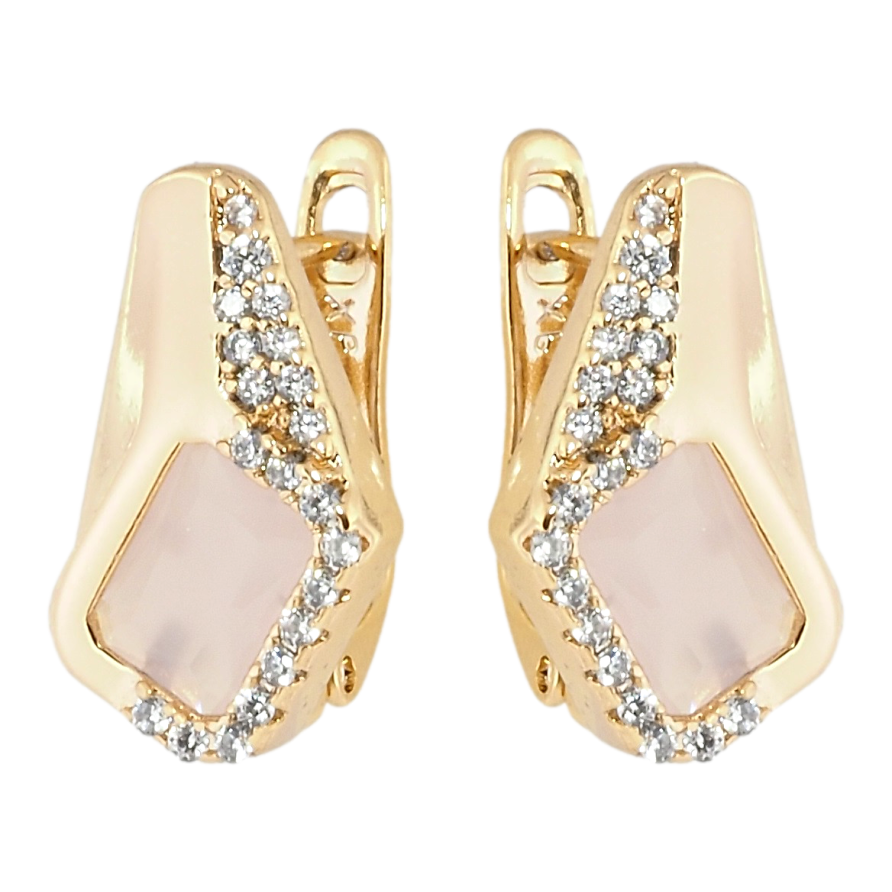 Сережки Xuping Позолота 18K англійський замок Ромбовий візерунок з рожевими фіанітами і цирконієм фото №1