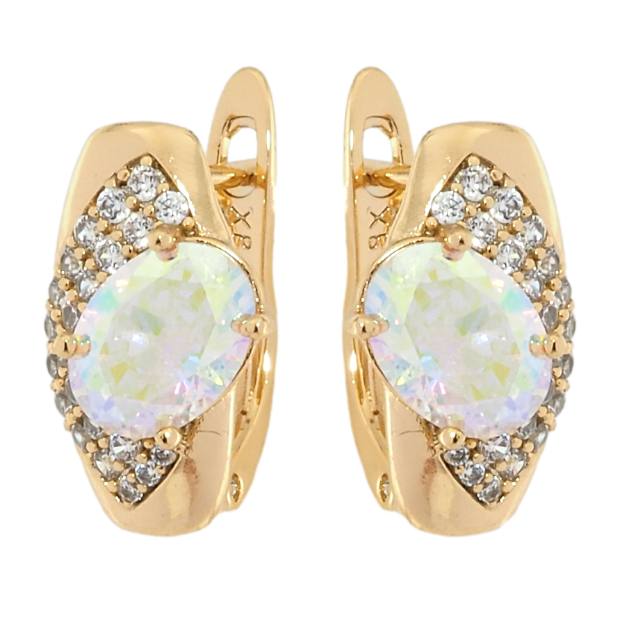 Сережки Xuping Позолота 18K англійський замок Декоративний візерунок з цирконієм та райдужним фіанітом фото №1 Сережки Xuping Позолота 18K англійський замок Декоративний візерунок з цирконієм та райдужним фіанітом фото №1