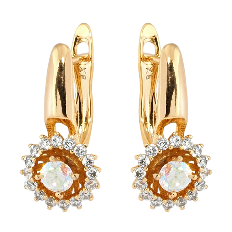 Серьги Xuping Позолота 18K английский замок Цветочки с радужными фианитами и цирконием фото №1