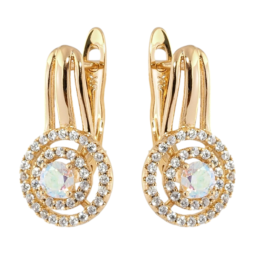 Серьги Xuping Позолота 18K английский замок Радужные фианиты в колечках циркония фото №1 Серьги Xuping Позолота 18K английский замок Радужные фианиты в колечках циркония фото №1