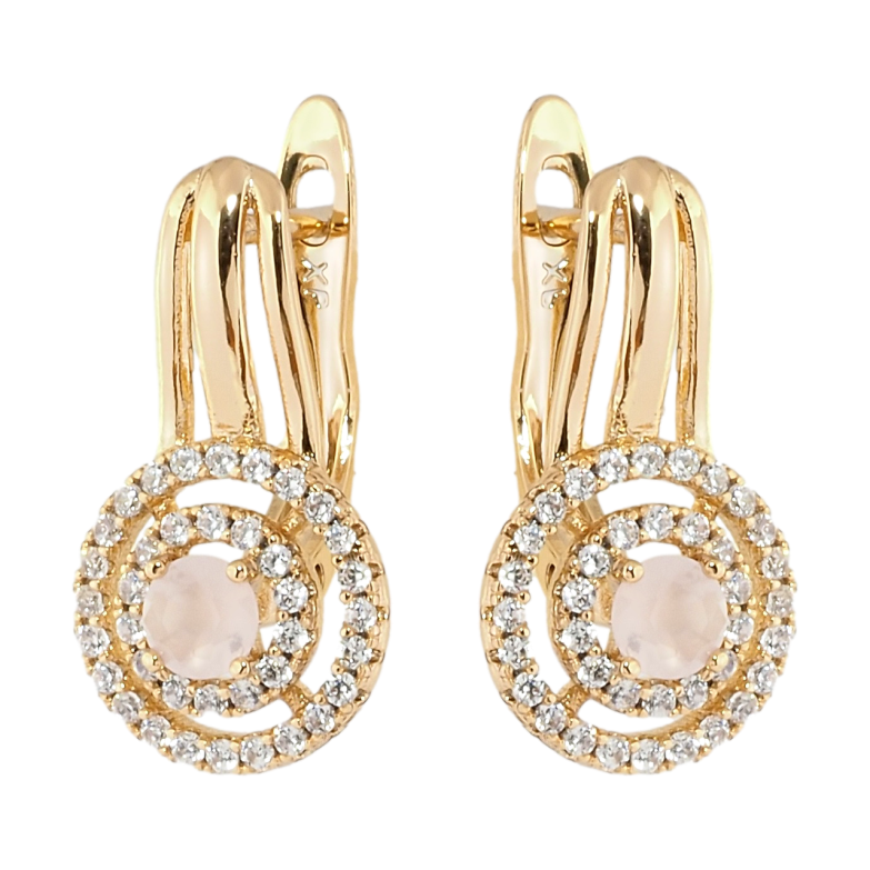 Серьги Xuping Позолота 18K английский замок Розовые фианиты в колечках циркония фото №1 Серьги Xuping Позолота 18K английский замок Розовые фианиты в колечках циркония фото №1