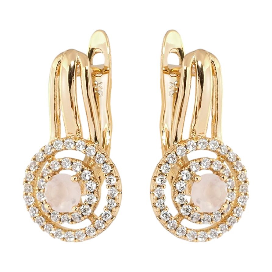 Серьги Xuping Позолота 18K английский замок Розовые фианиты в колечках циркония фото №1 Серьги Xuping Позолота 18K английский замок Розовые фианиты в колечках циркония фото №1
