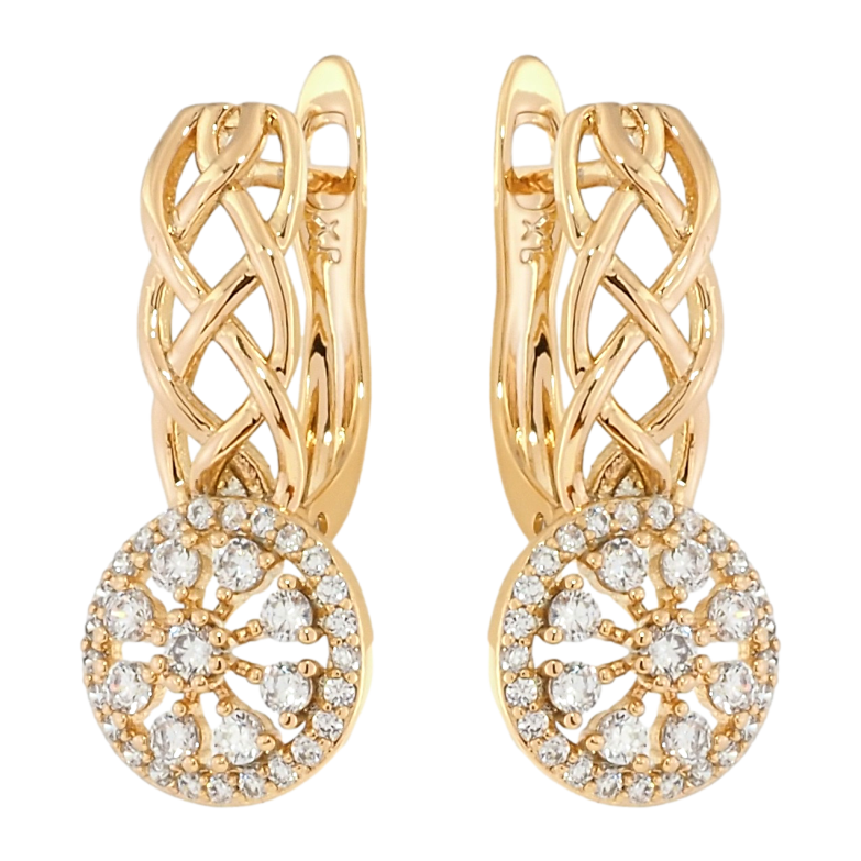 Серьги Xuping Позолота 18K английский замок Плетенная дужка с колечком циркония фото №1