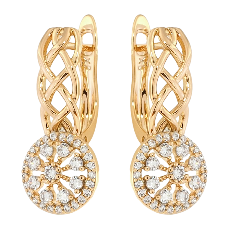 Серьги Xuping Позолота 18K английский замок Плетенная дужка с колечком циркония фото №1