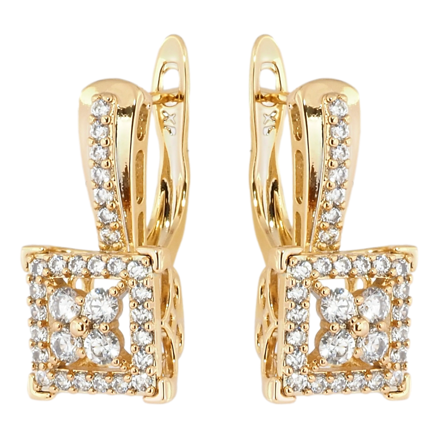 Серьги Xuping Позолота 18K английский замок Квадратные с инкрустацией цирконием фото №1