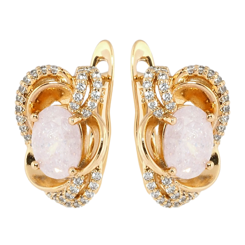 Серьги Xuping Позолота 18K английский замок Цветочные мотивы с розовыми фианитами и цирконием фото №1