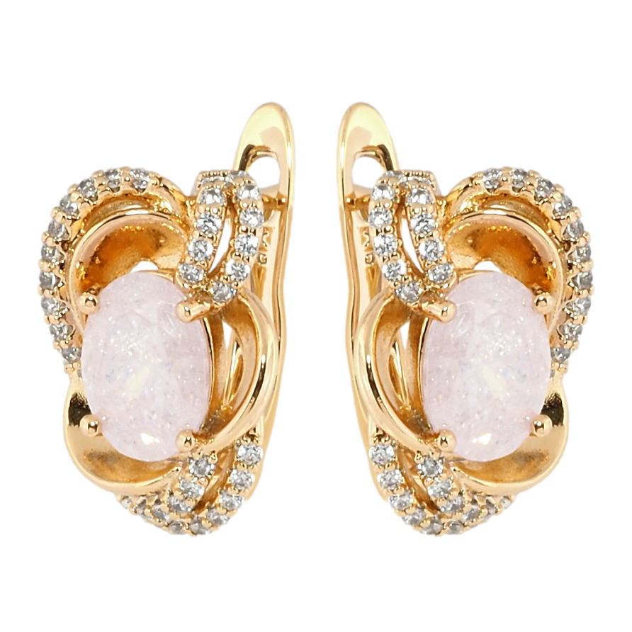 Сережки Xuping Позолота 18K англійський замок Квіткові мотиви з рожевими фіанітами і цирконієм фото №1