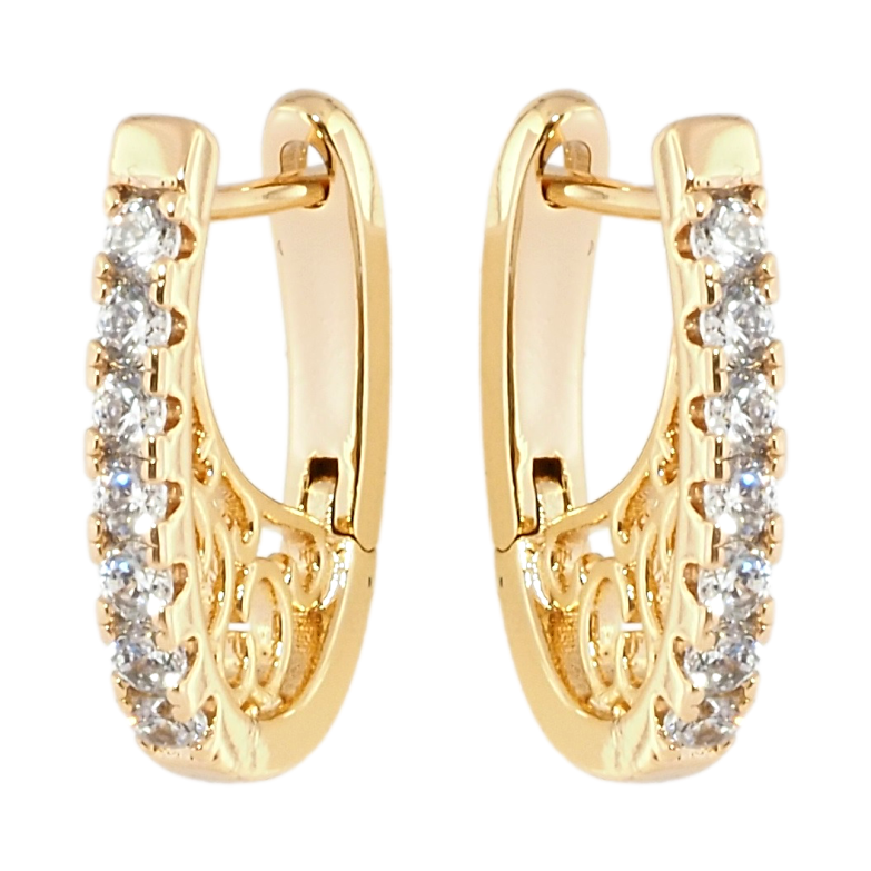 Сережки Xuping Позолота 18K англійський замок Доріжки цирконію з різьбленим бічним візерунком фото №1