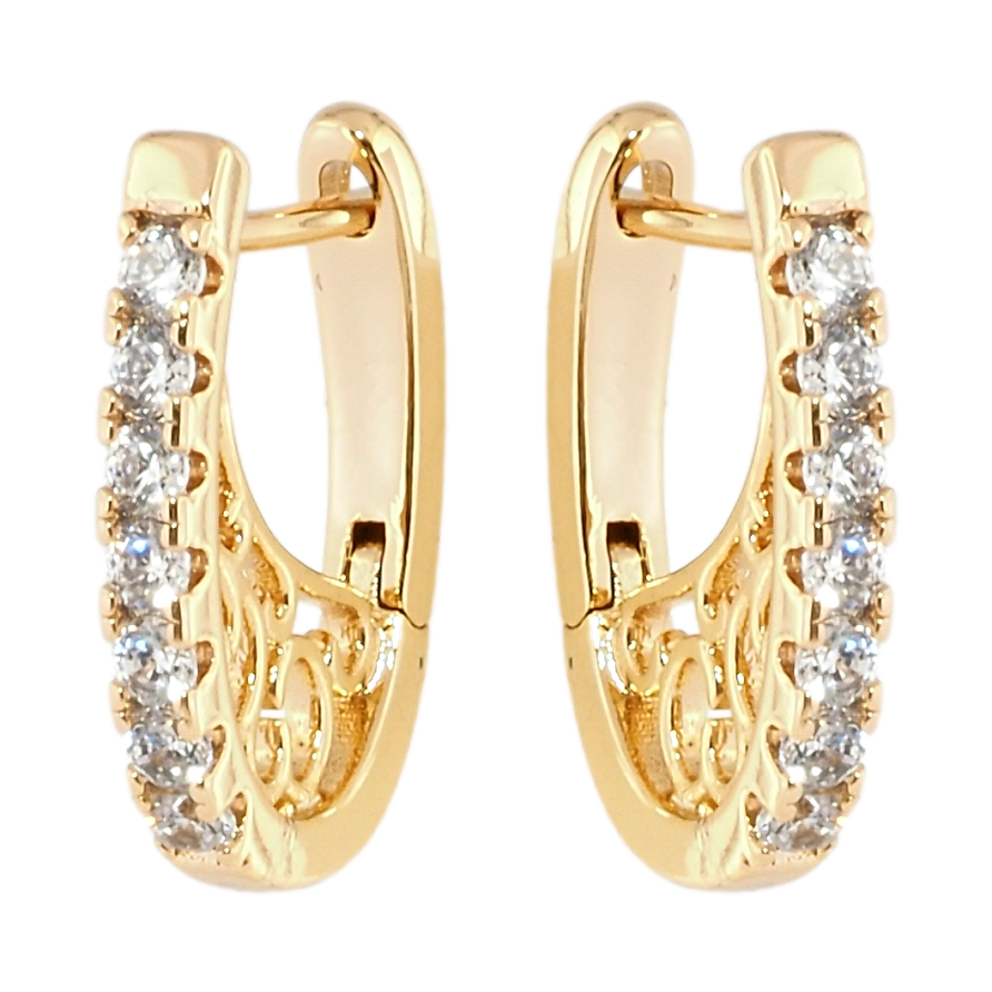 Сережки Xuping Позолота 18K англійський замок Доріжки цирконію з різьбленим бічним візерунком фото №1