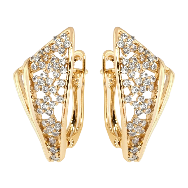 Сережки Xuping Позолота 18K англійський замок Квітковий візерунок цирконієм фото №1