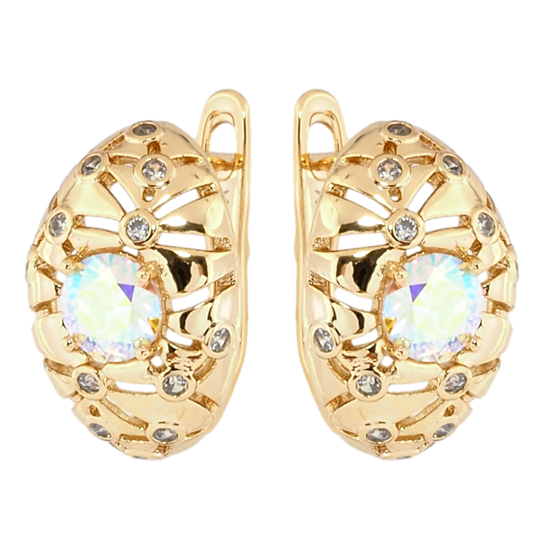 Серьги Xuping Позолота 18K английский замок Декоративные овалы с цирконием и радужными фианитами фото №1 Серьги Xuping Позолота 18K английский замок Декоративные овалы с цирконием и радужными фианитами фото №1