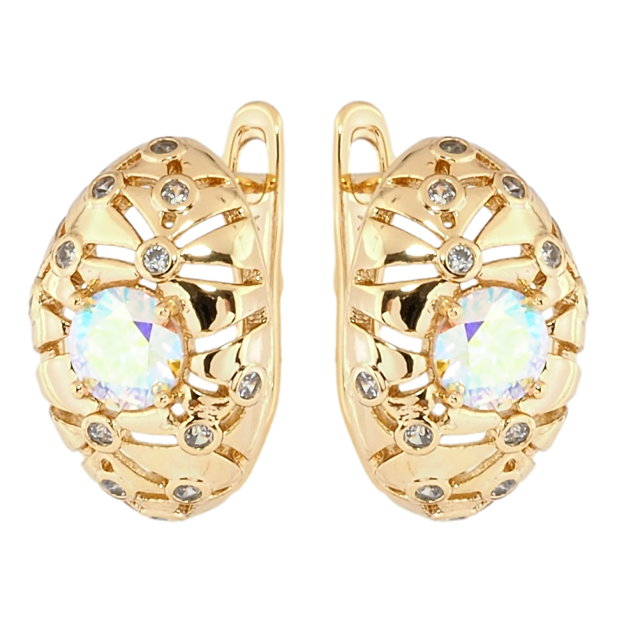 Серьги Xuping Позолота 18K английский замок Декоративные овалы с цирконием и радужными фианитами фото №1 Серьги Xuping Позолота 18K английский замок Декоративные овалы с цирконием и радужными фианитами фото №1