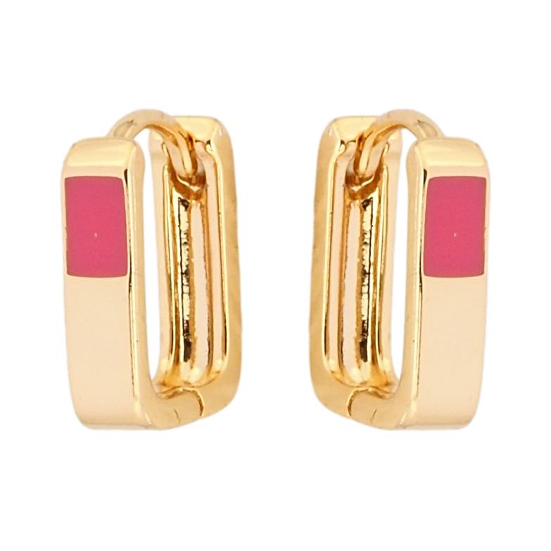 Серьги Xuping Позолота 18K колечки Прямоугольные с розовой эмалью фото №1